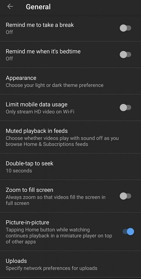 ouTube adds bedtime reminder
